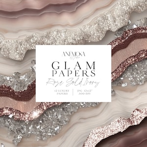 Carta digitale glamour scintillante, glitterata, oro rosa e avorio, texture di quarzo geode di marmo agata metallizzata, sfondi digitali di lusso