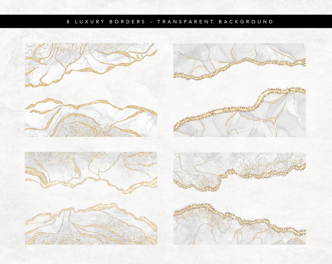 White Agate Borders Clipart Crystal Geode Clipart Gold | Etsy