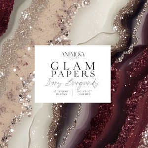 Carta digitale glamour, glitter scintillanti, avorio bordeaux, texture di quarzo geode di marmo agata metallizzata, sfondi digitali di lusso