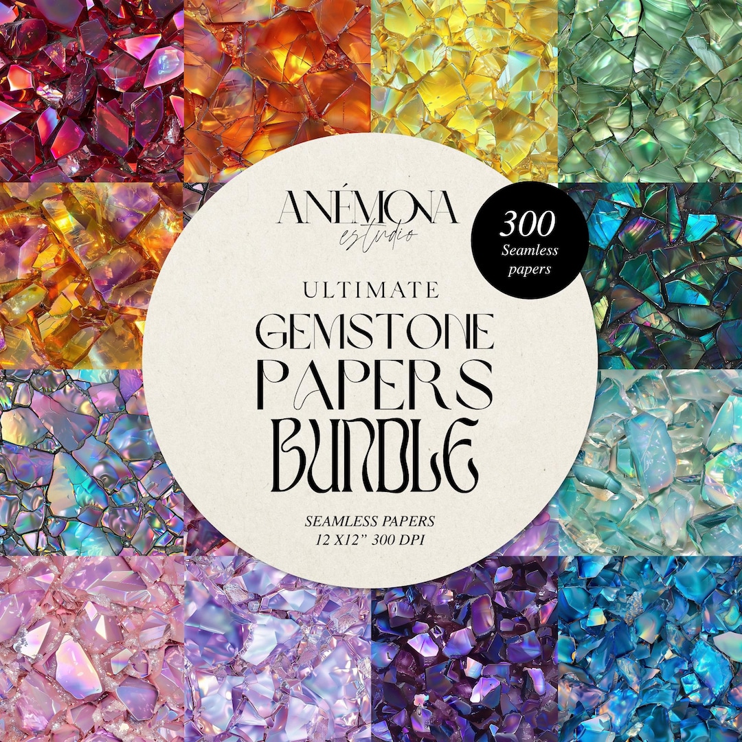 Gemstone Texture Paper Bundle: 300 Seamless Crystal Designs (digital ...