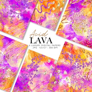 Lila und Orange Digitales Papier - Glitzerndes Abstraktes Papier - Alkoholtinten Papier - Modernes Nahtloses Muster - Kommerzielle Nutzung
