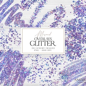 ClipArt de confete com glitter de sereia, sobreposições de glitter roxo, brilho roxo, sobreposição de confete, glitter cintilante, uso comercial