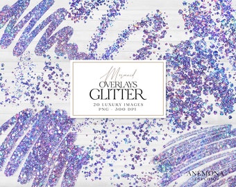 Mermaid Glitter Confetti ClipArt: Purple Shimmer Overlays (PNG Digital Download)