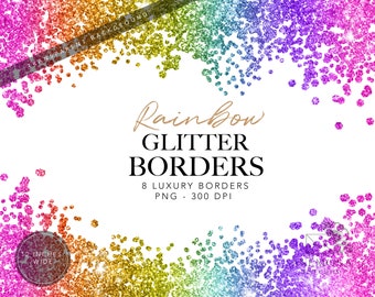 Rainbow Glitter Borders Clipart: Luxury PNG Frames (Digital Product)