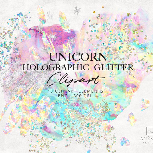 Holographic  Alcohol Ink clipart  - Iridescent Splashes clipArt - Unicorn Watercolor clipart - Holographic glitter Clipart