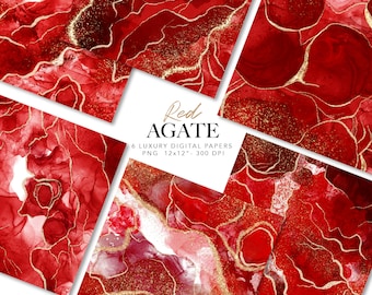 Red Agate digital paper - Red Marble paper - Red Alcohol Ink Paper - Texture Red paper -  Printable digital Geode paper commercial use