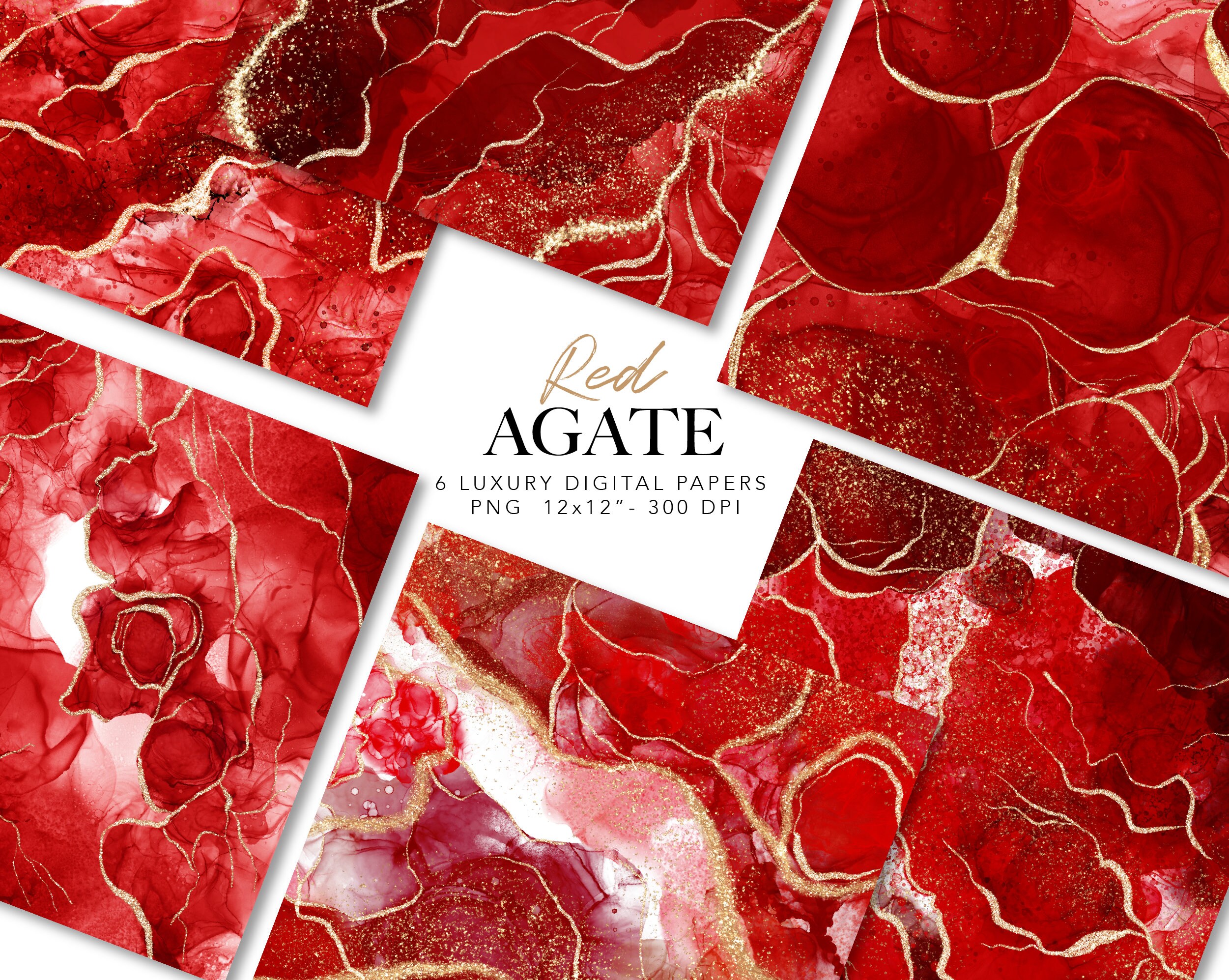 Red Agate Digital Paper: Marble Alcohol Ink Texture (Digital Product)