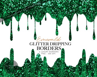 Green Emerald Dripping, green Drip borders, drips Glitter borders, emerald Drips borders Clipart, Glitter frosting clip art