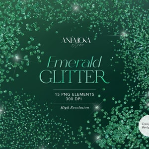 Emerald Glitter ClipArt, green glitter overlays, green Shimmer, Confetti Overlay, sparkling glitter, instant download for commercial use