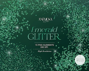 Emerald Glitter ClipArt, green glitter overlays, green Shimmer, Confetti Overlay, sparkling glitter, instant download for commercial use