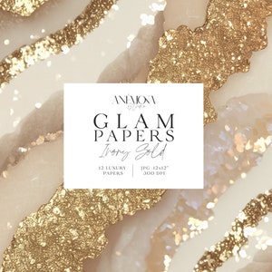 Carta digitale glamour con glitter scintillanti color avorio e oro, texture di quarzo geode di marmo agata metallizzata, sfondi digitali di lusso