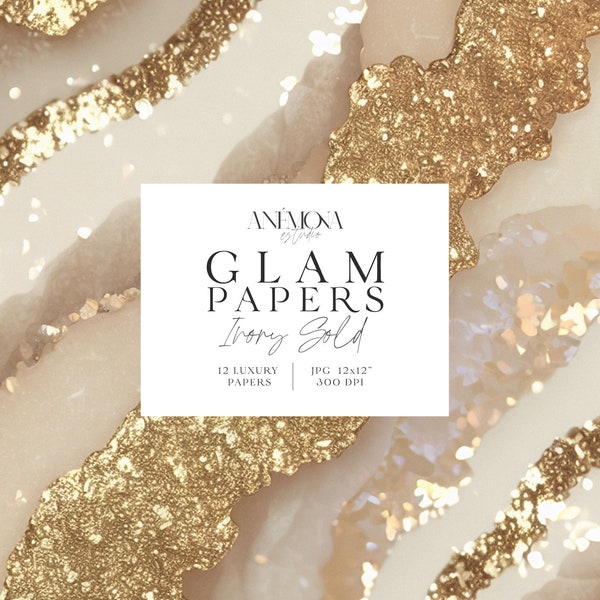 Ivoor goud sprankelend glanzend glitter glamoureus digitaal papier, metallic agaat marmeren geode kwarts textuur, luxe digitale achtergronden