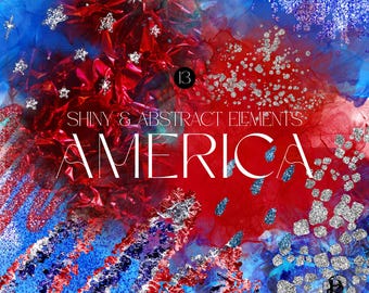 America Watercolor Clipart: Glitter & Foil Splash Art (PNG Instant Download)