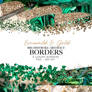 Grüner Rand Clipart - Abstrakter Glitzern Rand - Metallic Digital Rahmen Clip Art - Smaragd Digital Glitter Rahmen - Smaragd und Gold Rahmen