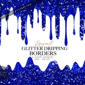 Royal Blue Dripping, Royal Drips randen, druppel Glitter grenzen, Drip grenzen Clipart, Glitter glazuur illustraties
