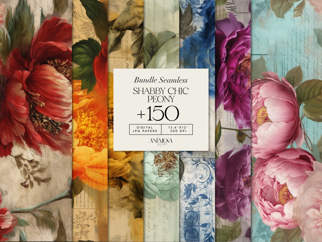 Peony Shabby Chic Digital Paper: Floral Vintage Scrapbook (digital ...
