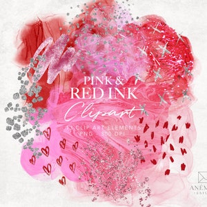 Pink and Red  Alcohol Ink clipart - Splashes clipArt - Valentine's Abstract Watercolor clipart - Alcohol Ink clipart - commercial use