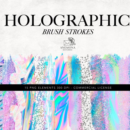 Holographic Brush Strokes Clipart Iridescent Brushstrokes - Etsy