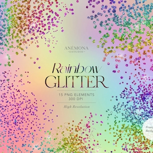ClipArt de glitter arco-íris, sobreposições de glitter arco-íris, brilho de arco-íris, sobreposição de confete, glitter cintilante, uso comercial