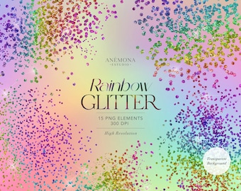 Rainbow Glitter Clipart: Shimmering Confetti Overlays (PNG, 300 DPI) Digital Download