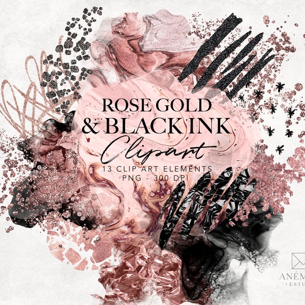 Rose gold and black  Alcohol Ink clipart - Splashes clipArt - Blush Abstract Watercolor clipart - Alcohol Ink clipart - commercial use