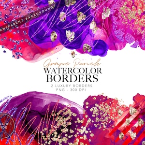 Red Purple Watercolor Glitter Border Clipart (Digital Download)