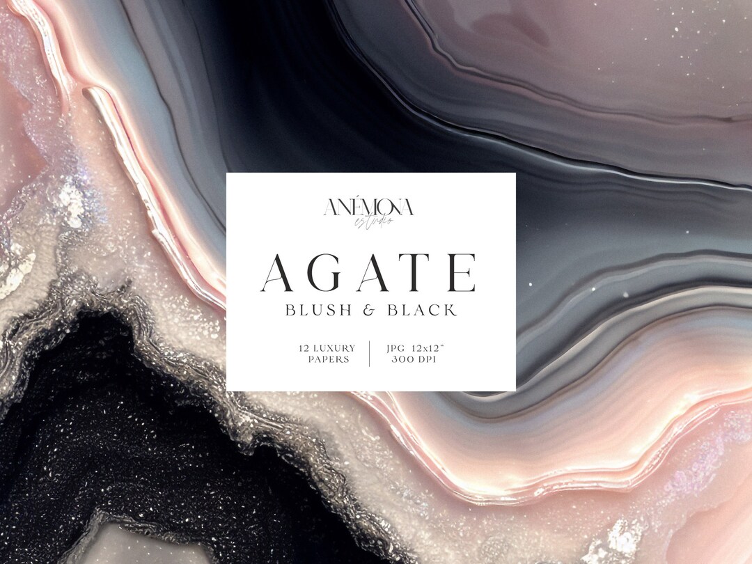 Agate Backgrounds, Blush and Black Agate Silver Foil, Digital Paper