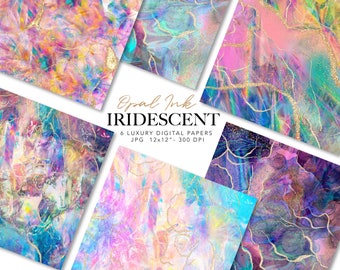 Opal Iridescent Digital Paper: Rainbow Textures (12x12" JPG) (Digital Download)