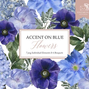 Blauwe bloemen clipart - Serenity aquarel bloemen - Anemone clipart - aquarel bloemen clipart - commercieel gebruik