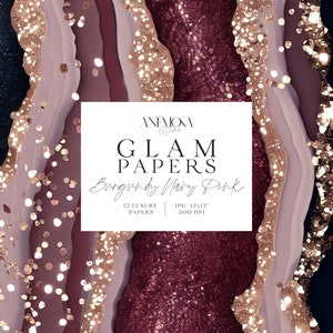 Carta digitale glamour con glitter scintillanti color bordeaux e blu navy, texture di quarzo geode di marmo agata metallizzata, sfondi digitali di lusso