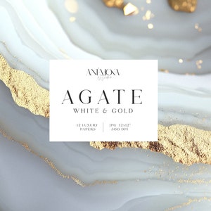 Achat-Hintergründe, weiße Achat-Goldfolie, digitales Papier, Geode-Hintergrund, Achat-Scheibenhintergrund, digitaler Download
