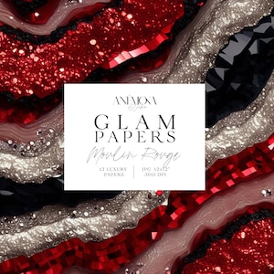 Rood zwart sprankelende glanzende glitter glamoureus digitaal papier, metallic agaat marmer geode kwarts textuur, luxe digitale achtergronden
