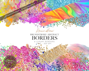 Rainbow Glitter Border Clipart: Colorful Frame (Digital Product)