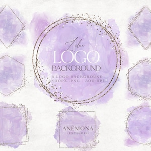 Clipart de aquarela roxa - Clipart de glitter dourado - Logotipo de beleza roxa - Logotipo de glitter com moldura dourada - Fundo do logotipo - PNG Download instantâneo