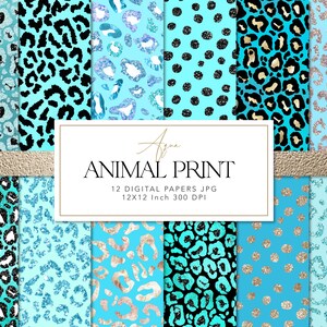 Papel digital con estampado de leopardo aguamarina, estampados de guepardo, estampado de leopardo turquesa, estampados de leopardo sin costuras - papel imprimible para álbumes de recortes, uso comercial
