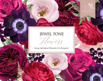Watercolor Flower Clipart: Red, Purple, Pink Anemone Bouquets (Digital Download)
