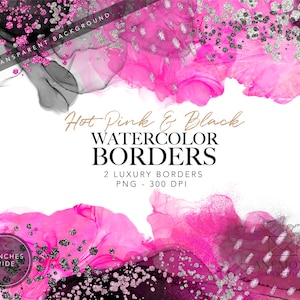 Pink und schwarz Aquarell Border Clipart - Glitter Border - Pink und schwarz Alkohol Tinte Rahmen - Clip Art Rahmen - Digital Glitter Rahmen