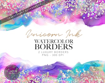 Watercolor Glitter Border Clipart: Holographic Pastel Frames (Digital Download)