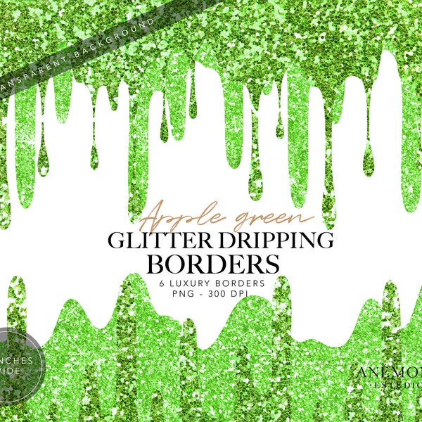 Apple Green Dripping, green Drip borders, drips Glitter borders, Lime Drips borders Clipart, Glitter frosting clip art