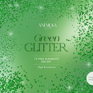 Groene glitter ClipArt, groene glitter-overlays, groene glans, confetti-overlay, sprankelende glitter, instant download voor commercieel gebruik