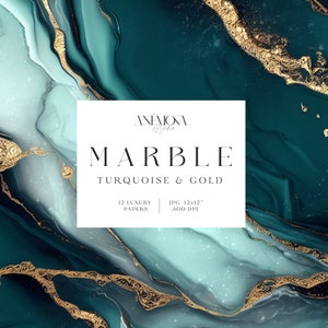 Turquoise Marble Digital Paper, luxe Turquoise Marble Texturen mit Goldader bedruckbares Papier für den kommerziellen Gebrauch