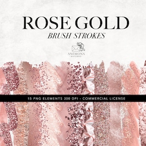 Imágenes prediseñadas de pinceladas de oro rosa, imágenes prediseñadas de pinceladas de rubor, imágenes prediseñadas de lámina metálica - Imágenes prediseñadas de brillo de oro rosa