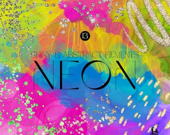 Neon Alcohol Ink Clipart: Holographic Rainbow Splashes (PNG Digital Download)