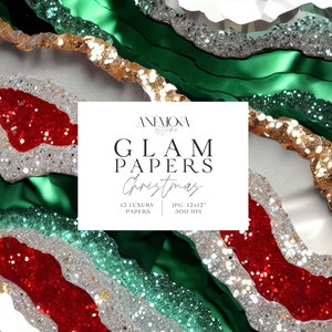 Carta glitterata di agata natalizia, carta di agata verde e rossa glamour, carta glitterata geode natalizia, sfondo glitterato natalizio, verde, bianco, rosso
