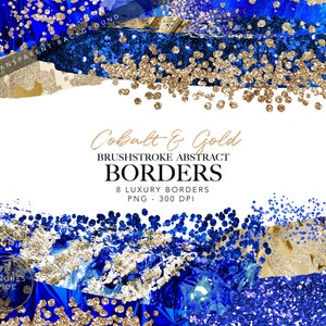 Blue & Gold Glitter Border Clipart: Abstract Metallic Edges (Digital Product)