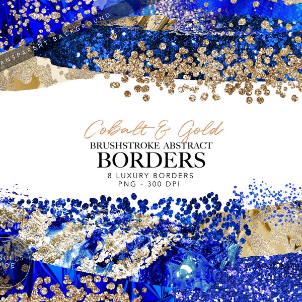 Blue Border Clipart - Abstract Glitter Border - Metallic Digital edges Clip Art - Blue and Gold Digital Glitter Frame - Indigo border