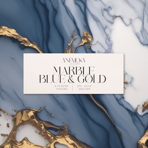 Blauer Marmor Digitales Papier, luxuriöse Texturen mit goldener Marmorierung für den kommerziellen Gebrauch