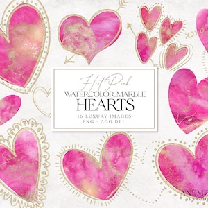 Pinke Aquarellherzen, Valentinstag, Goldglitterherzenrahmen Cip Art, transparente PNG, sofortiger Download für kommerzielle Nutzung