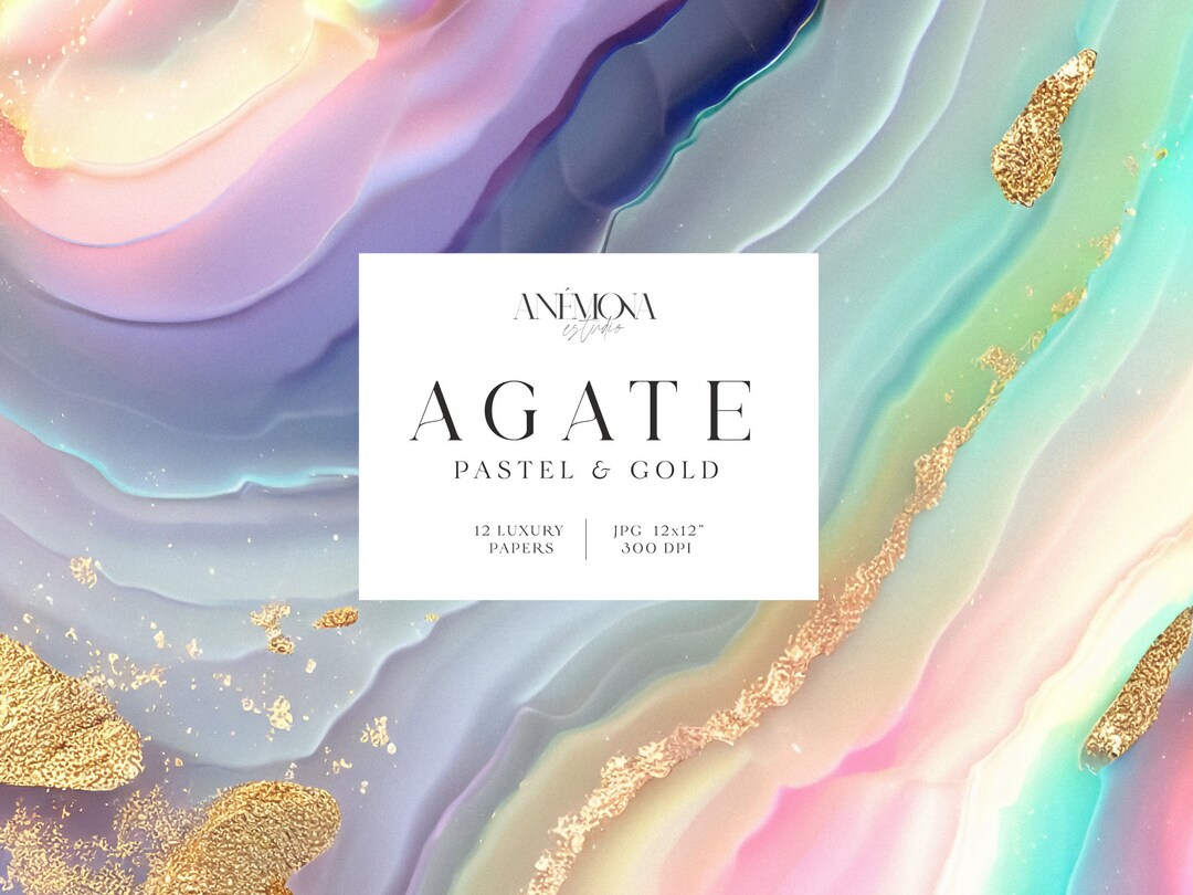 Agate Backgrounds, Pastel Agate Gold Foil, Pastel Digital Paper Pack