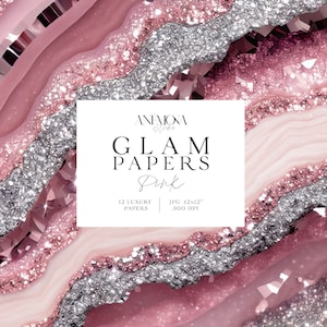 Rosa funkelndes glänzendes Funkeln glamouröses digitales Papier, metallische Achat-Marmor-Geode-Quarz-Textur, luxuriöse digitale Hintergründe